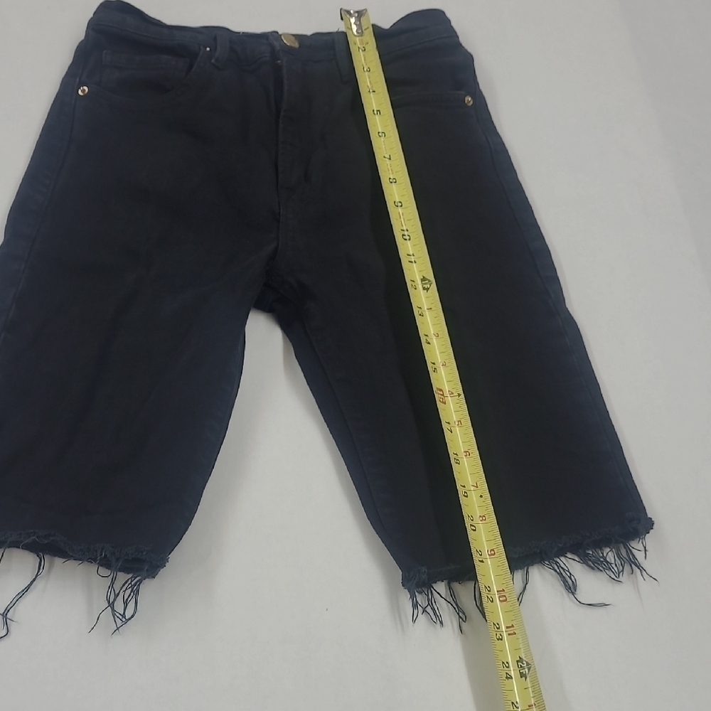 Frame Black Distressed Le Vintage Bermuda Denim Shorts Size 25 - Picture 3 of 8